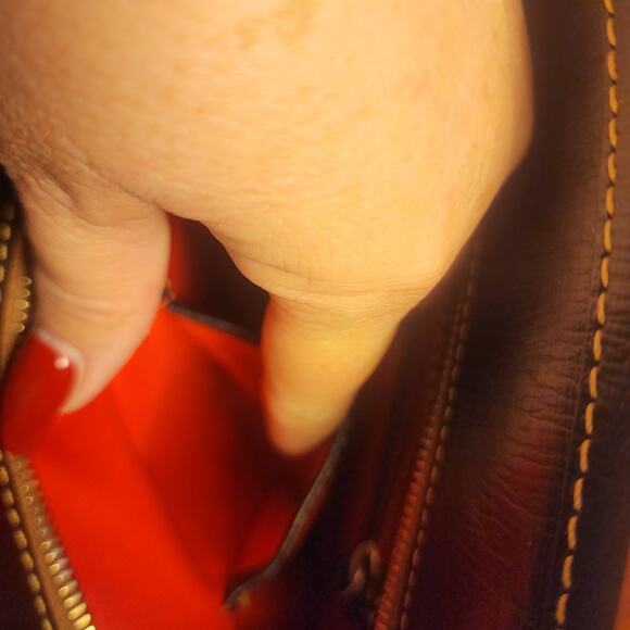 Dooney & Bourke Saffiano Tassel Bucket Tote Bag in black with tan trim - Picture 11 of 16